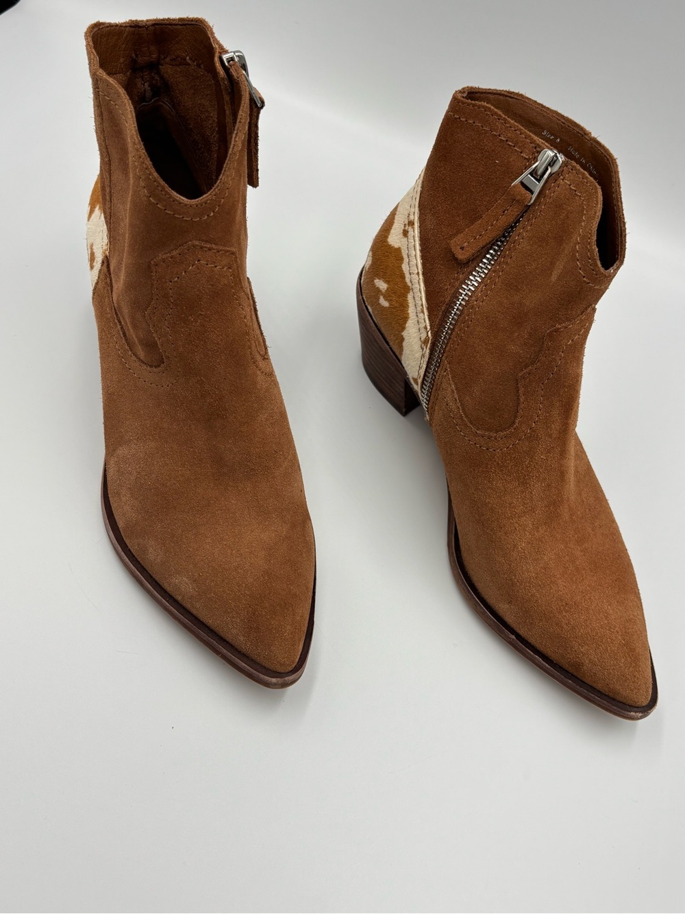 Dolce Vita Senica Brown Suede Cow Print Calf Hair Western Booties Size 8